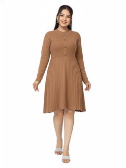LASOON - Womens Premium Ribbed Knit Brown Knee length Dress