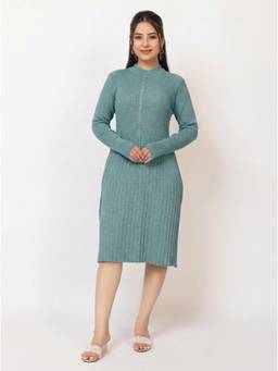 LASOON - Womens Premium Ribbed Knit Green Knee length Dress