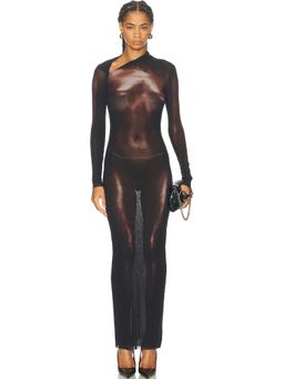 Jean Paul Gaultier - Asymmetric Collar Long Body Dust Print Dress