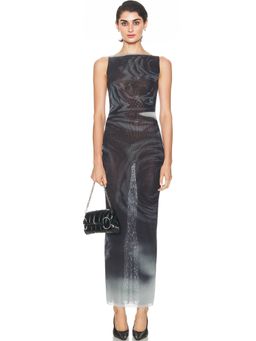 Jean Paul Gaultier - Boat Neck Blurry Roses Printed Sleeveless Dress