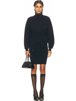 Jean Paul Gaultier - Ribbed High Neck Bat Sleeves Lingerie Garter Short Dress