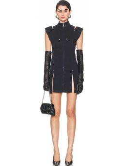 Jean Paul Gaultier - Overdyed Denim Slit And Mesh Short Dress