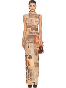 Jean Paul Gaultier - Mesh High Neck Printed Journal Long Dress