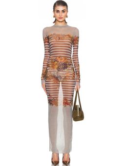 Jean Paul Gaultier - Mesh Printed Marini re Grape Long Dress
