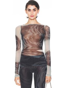 Jean Paul Gaultier - Boat Neck Blurry Roses Printed Long Sleeve Top