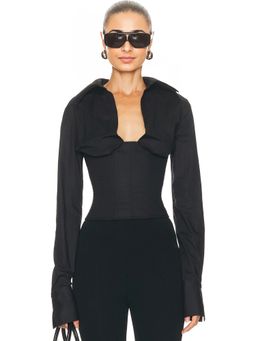 LaQuan Smith - Long Sleeve Collared Corset Top