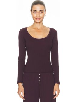 LESET - Pointelle Long Sleeve Scoop Neck Top