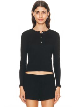 LESET - Pointelle Long Sleeve Henley Top