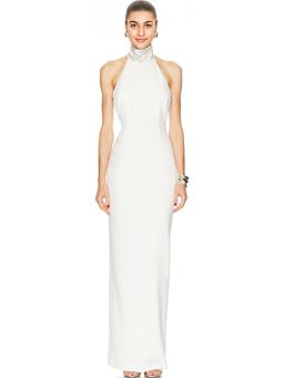 MONOT - Rectangle Stone Embroidery Collar Slit Dress