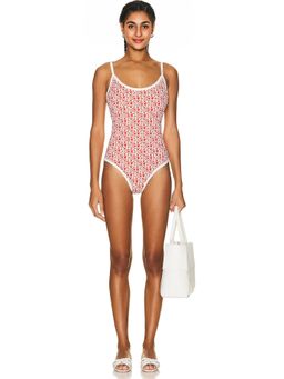 Moncler - Logo Print Scoop Neck One Piece Swimsuit