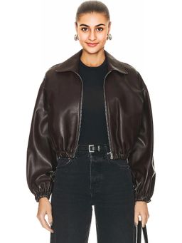 NOUR HAMMOUR - Luna Cropped Leather Bomber Jacket