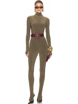 Norma Kamali - Long Sleeve Slim Fit Turtleneck Footie Catsuit