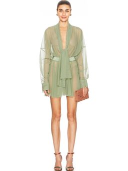 Norma Kamali - Super Oversized Boyfriend Shirt FlaredDress With Bow