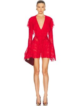 Norma Kamali - Long Sleeve Deep V RuffleDress