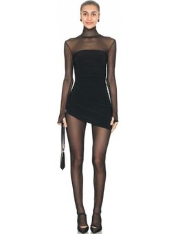 Norma Kamali - Long Sleeve Turtleneck Strapless Diana Pickleball Dress in Black