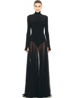 Norma Kamali - Long Sleeve Turtleneck Bodysuit Flared Gown