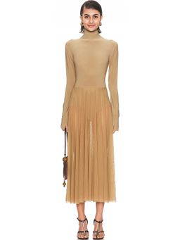 Norma Kamali - Long Sleeve Turtleneck Flared Midcalf Dress