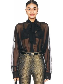 Norma Kamali - Super Oversized Boyfriend Shirt Bow Bodysuit