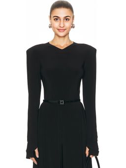 Norma Kamali - Long Sleeve Shoulder Pad V Neck Top