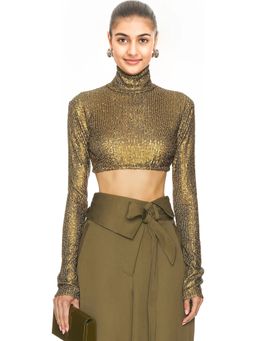 Norma Kamali - Long Sleeve Slim Fit Turtleneck Cropped Top