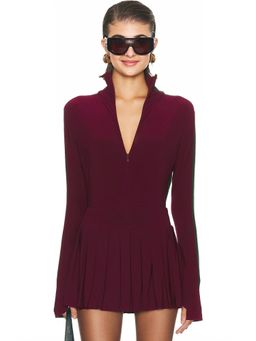 Norma Kamali - Side Stripe Zip Front Long Sleeve Turtleneck Bodysuit