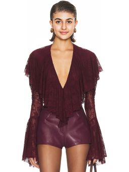 Norma Kamali - Long Sleeve Deep V Ruffle Bodysuit