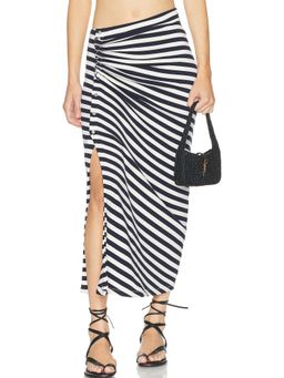 RABANNE - Striped Draped Midi Skirt