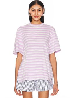 RABANNE - Boxy T-Shirt in Stripes, White, & Lila