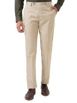 Park Avenue - Straight Fit Solid Medium Brown Formal Trouser