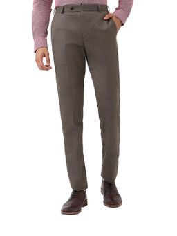 Park Avenue - Straight Fit Textured Medium Brown Formal Trouser