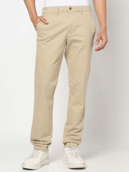 GAP - Men Beige Cotton Blend Solid Trouser