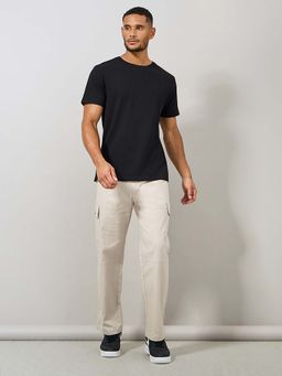 Styli - Men Beige Cotton Solid Trouser