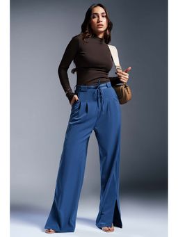 FREAKINS - Dynamic Blue Pleated Waist Tie Korean Pants