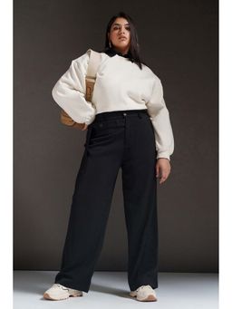 FREAKINS - Black Quill Curve Strap Detailed Korean Pants