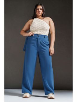 FREAKINS - Radiant Blue Curve Strap Detailed Korean Pants