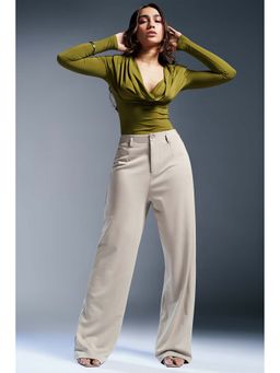 FREAKINS - Feather Beige Wide Leg Adjustable Korean Pants