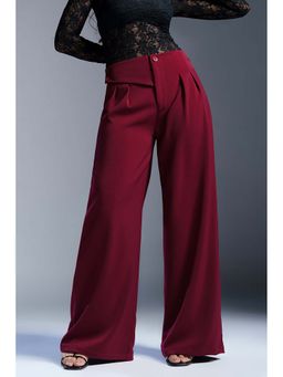 FREAKINS - Regal Red Stylized Waist Korean Pants
