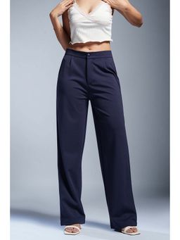 FREAKINS - Lapis Navy Women Textured Korean Pants
