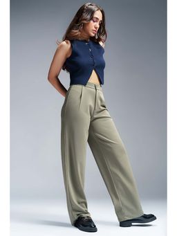 FREAKINS - Pastel Olive Women Textured Korean Pants