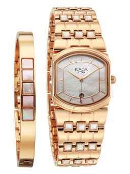 Titan - Raga Power Pearls 2.0 Quartz Analog Silver Watch with Bracelet (2805Wm01F) (Medium)