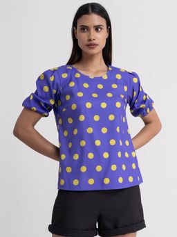 FableStreet - Polka Dot Puff Sleeve Top - Electric Blue