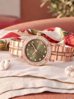 ELLE - Women Metal Round Olive Watch-El-Bl-Ogn