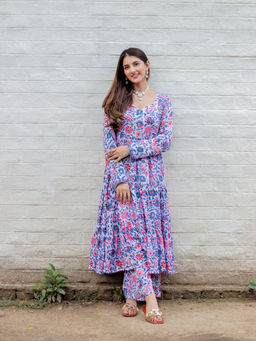 DIMPLE DESIGN STUDIO - Blue Rayon Tier Suit (Set of 2)