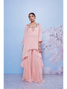 Ajiesh Oberoi - Baby Pink Chanda Embroidered Kurti with Bustier and Sharara (Set of 3)