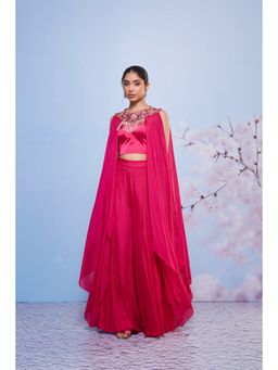 Ajiesh Oberoi - Rani Daisy Embroidered Cape with Bustier and Sharara (Set of 3)