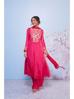 Ajiesh Oberoi - Rani Mili Embroidery Kurta with Palazzo and Dupatta (Set of 3)