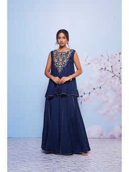 Ajiesh Oberoi - Navy Babli Embroidered Kurti with Bustier and Sharara (Set of 3)
