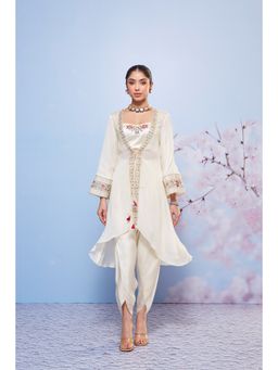 Ajiesh Oberoi - Ivory Naniya Embroidered Jacket with Bustier and Dhoti (Set of 3)