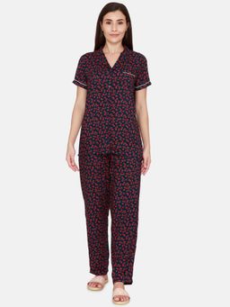 Zivame - Coucou Woven Printed Pyjama Set - Jet Black