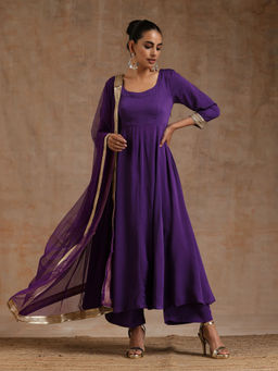 trueBrowns - Violet Modal Satin Anarkali Set (Set of 3)